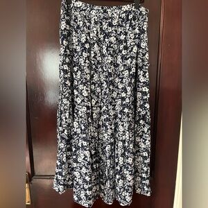 Cynthia Rowley Navy and White Floral A-Line Skirt